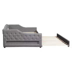 Lettino da Giorno a LED Imbottito in Lino Grigio con Letto Estraibile, Adatto a 2
