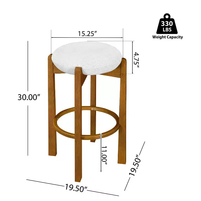 Sgabelli da bar in legno di caucciù rivestiti in avorio, set da 4 — Struttura in noce