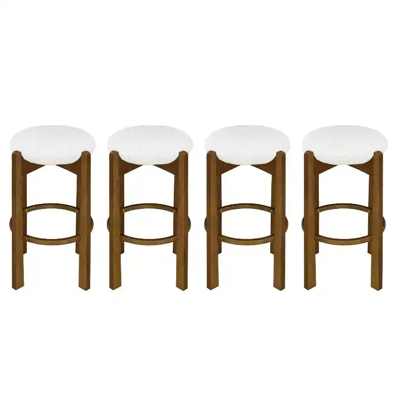 Sgabelli da bar in legno di caucciù rivestiti in avorio, set da 4 — Struttura in noce