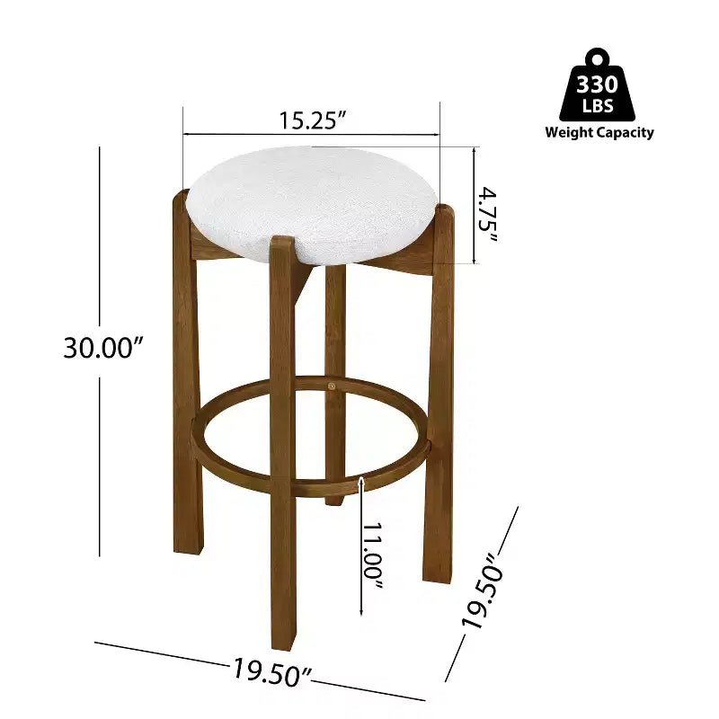 Sgabelli da bar in legno di caucciù rivestiti in avorio, set da 4 — Struttura in noce