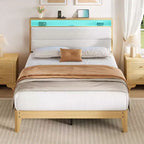 Struttura letto imbottita Pure White / Off White con piattaforma, LED RGB e testiera contenitore – Completa (1 persona) / Queen (2 persone)