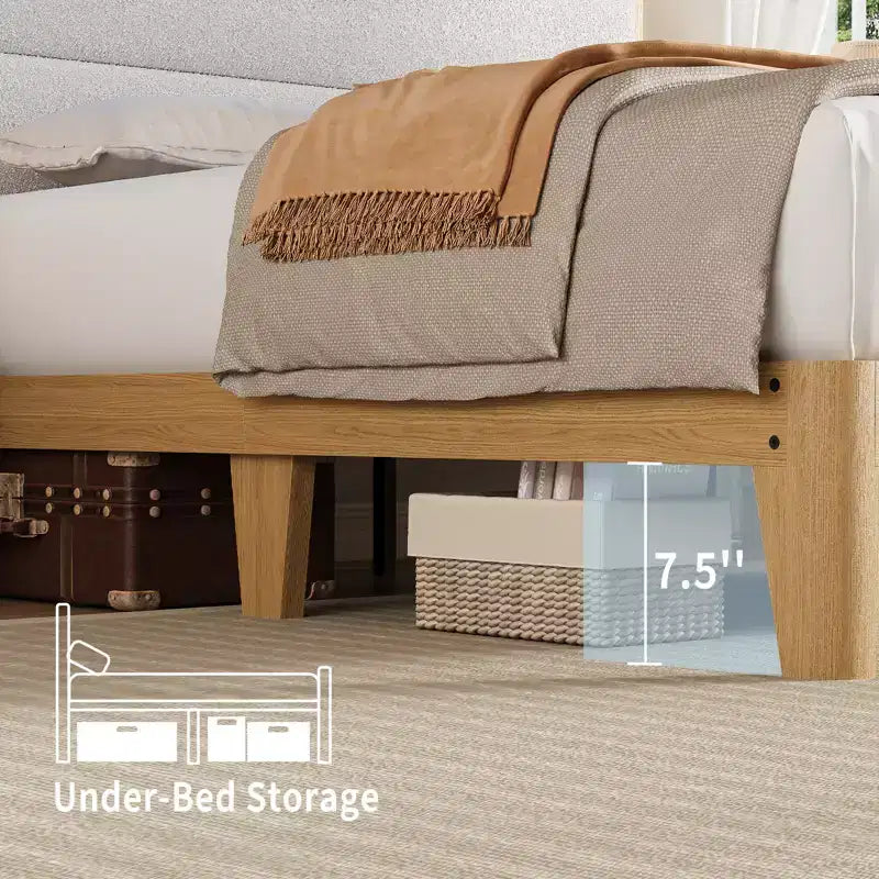 Struttura letto imbottita Pure White / Off White con piattaforma, LED RGB e testiera contenitore – Completa (1 persona) / Queen (2 persone)