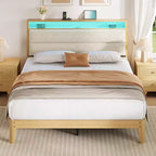 Struttura letto imbottita Pure White / Off White con piattaforma, LED RGB e testiera contenitore – Completa (1 persona) / Queen (2 persone)