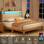 Struttura letto imbottita Pure White / Off White con piattaforma, LED RGB e testiera contenitore – Completa (1 persona) / Queen (2 persone)