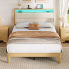 Struttura letto imbottita Pure White / Off White con piattaforma, LED RGB e testiera contenitore – Completa (1 persona) / Queen (2 persone)