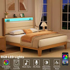 Struttura letto imbottita Pure White / Off White con piattaforma, LED RGB e testiera contenitore – Completa (1 persona) / Queen (2 persone)