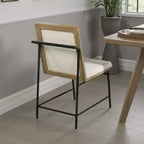Royal Hampton Side Dining Chair Set of 2, Metal Legs, Oak Brown Rubberwood, Beige Polyester