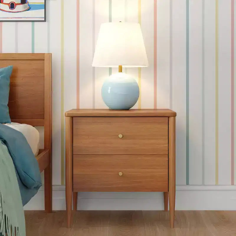 Comodino per bambini a 2 cassetti | Biondo / Noce Pecan | Stile Mid-Century | Per 1 bambino
