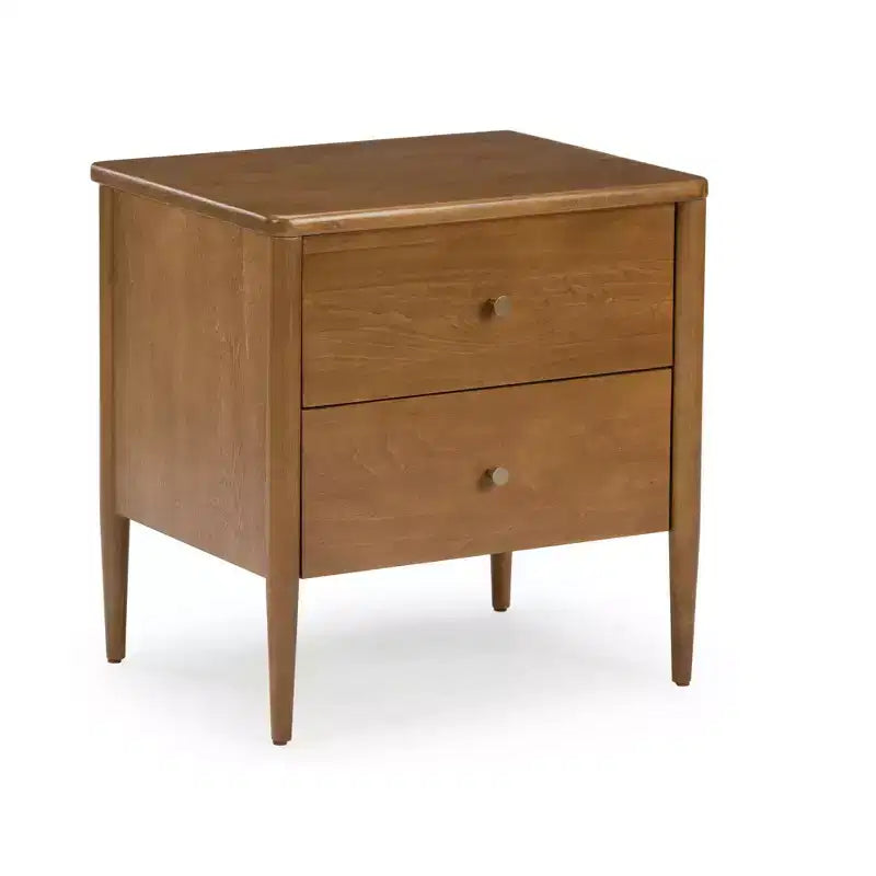 Comodino per bambini a 2 cassetti | Biondo / Noce Pecan | Stile Mid-Century | Per 1 bambino