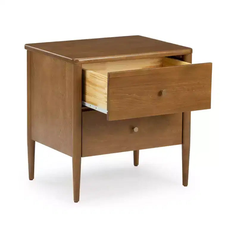 Comodino per bambini a 2 cassetti | Biondo / Noce Pecan | Stile Mid-Century | Per 1 bambino