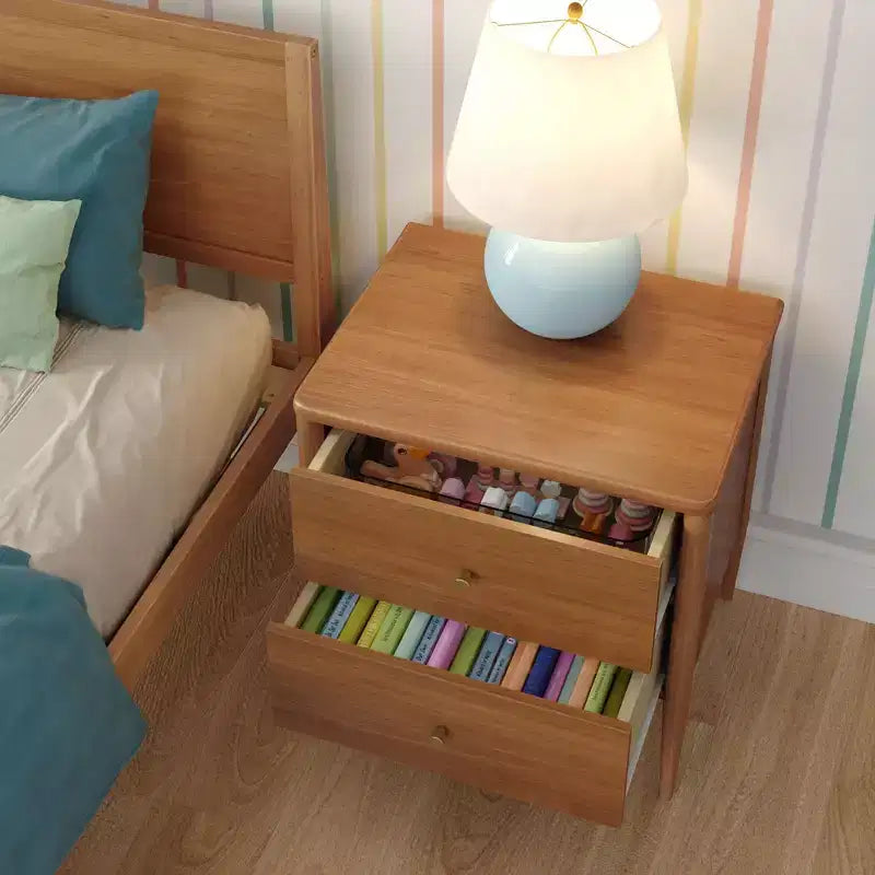 Comodino per bambini a 2 cassetti | Biondo / Noce Pecan | Stile Mid-Century | Per 1 bambino