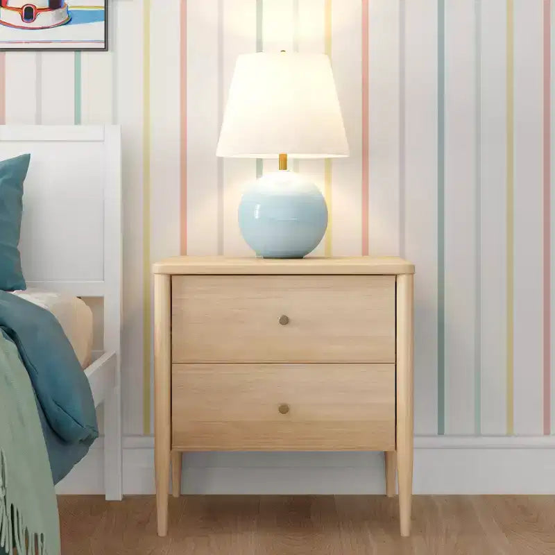 Comodino per bambini a 2 cassetti | Biondo / Noce Pecan | Stile Mid-Century | Per 1 bambino