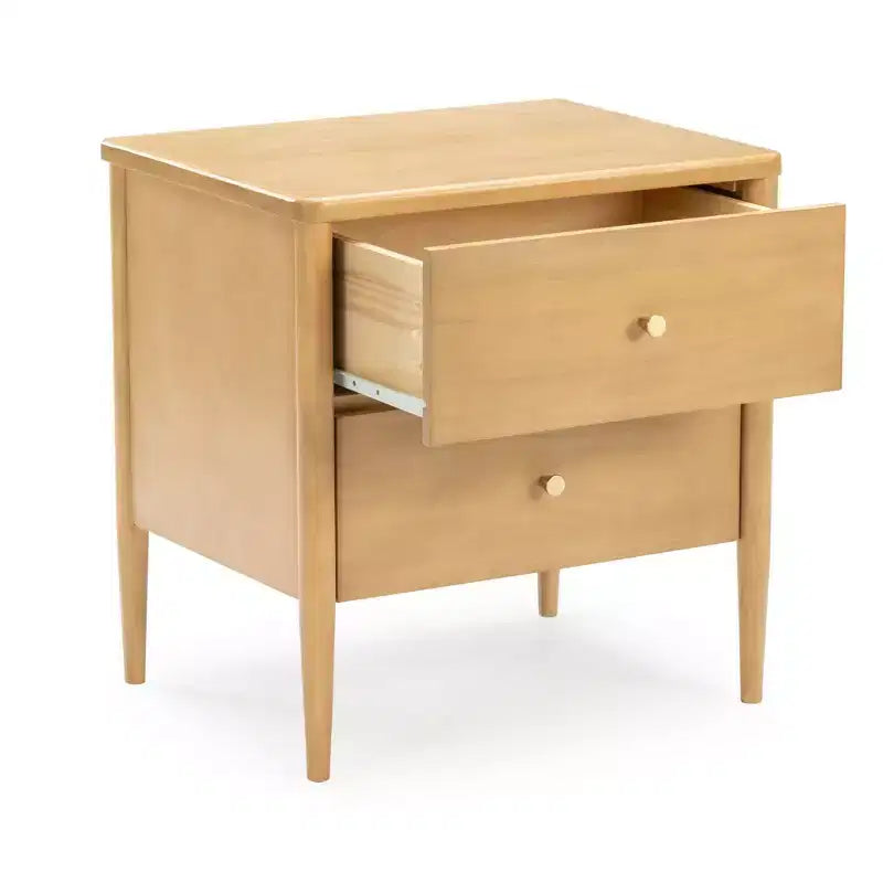 Comodino per bambini a 2 cassetti | Biondo / Noce Pecan | Stile Mid-Century | Per 1 bambino
