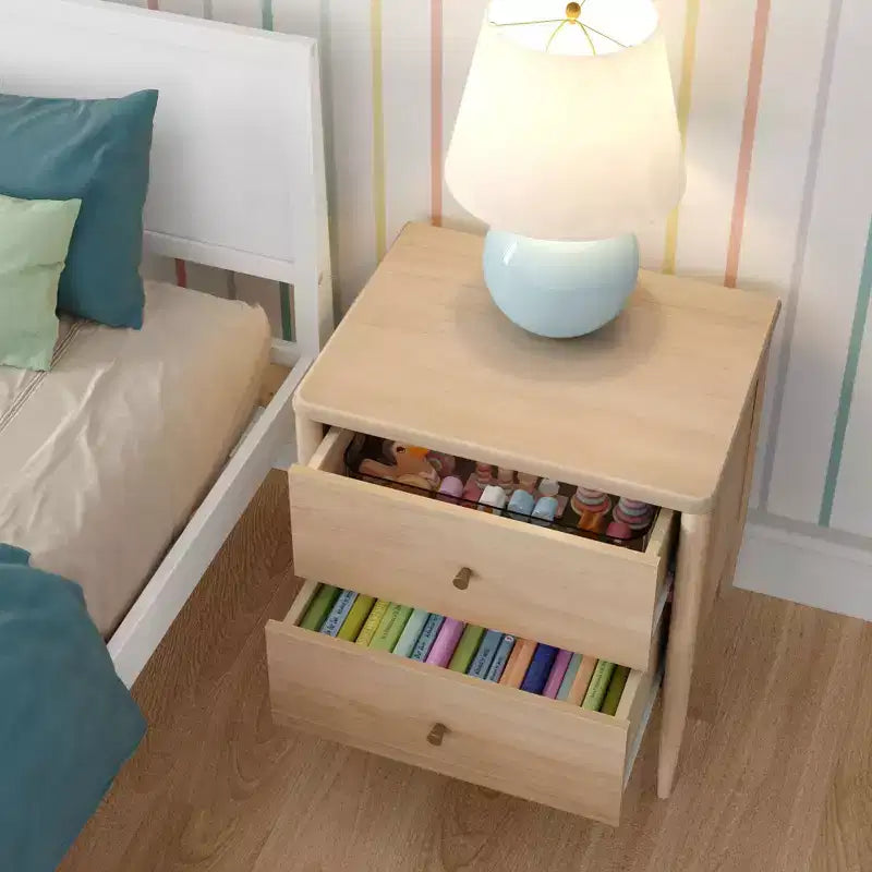 Comodino per bambini a 2 cassetti | Biondo / Noce Pecan | Stile Mid-Century | Per 1 bambino