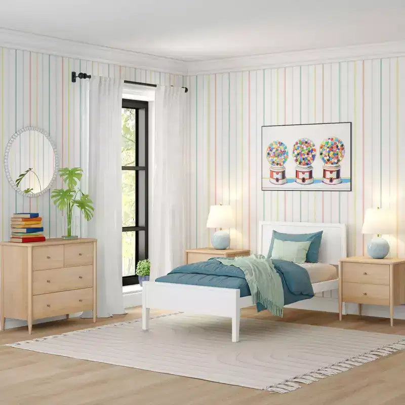 Comodino per bambini a 2 cassetti | Biondo / Noce Pecan | Stile Mid-Century | Per 1 bambino