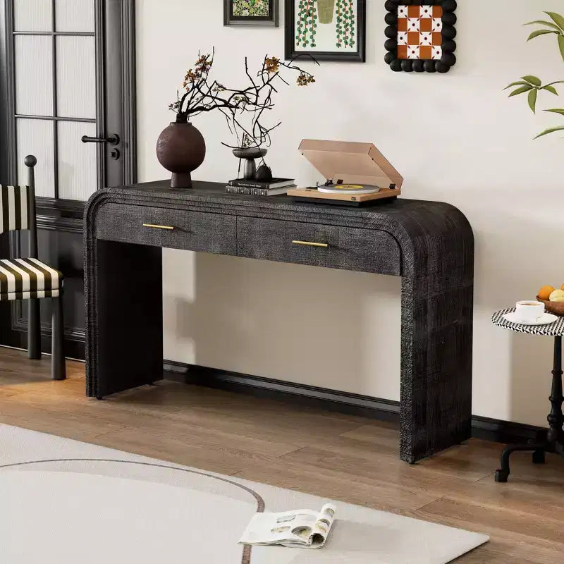 Console in radica con cassetti — Nero antico / Nero / Naturale — Tavolo da ingresso e corridoio per 1 persona