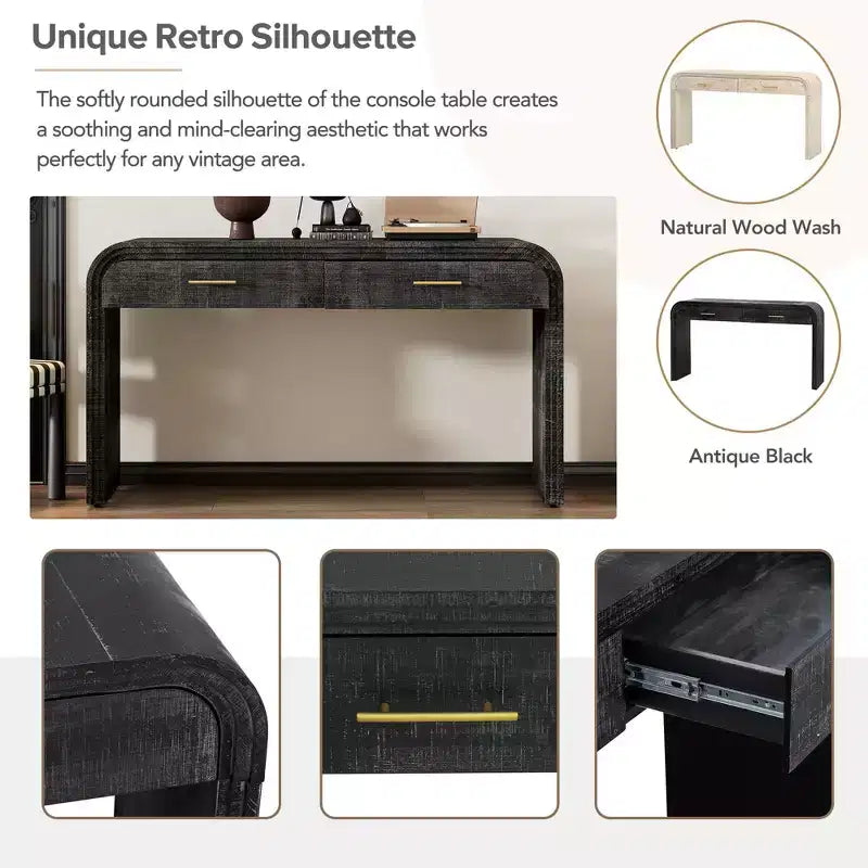 Console in radica con cassetti — Nero antico / Nero / Naturale — Tavolo da ingresso e corridoio per 1 persona