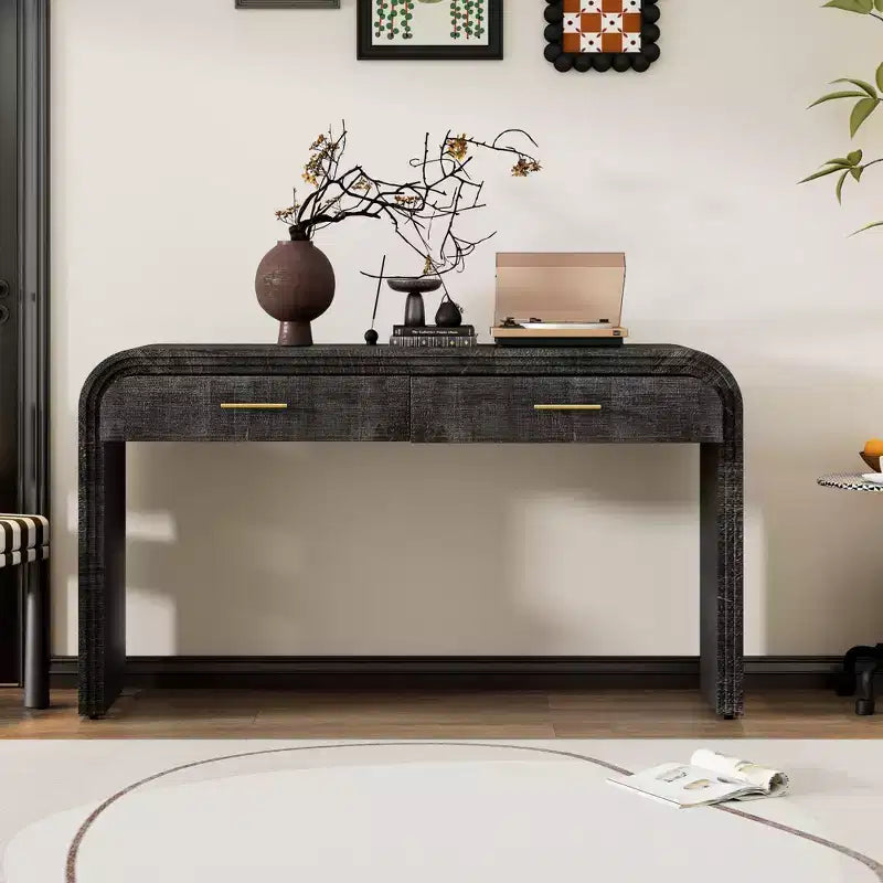 Okak Burl Veneer Console Table with Storage Drawers,Entryway Table with Sturdy Legs & Metal Handles,Foyer Table for Hallway,Living Room