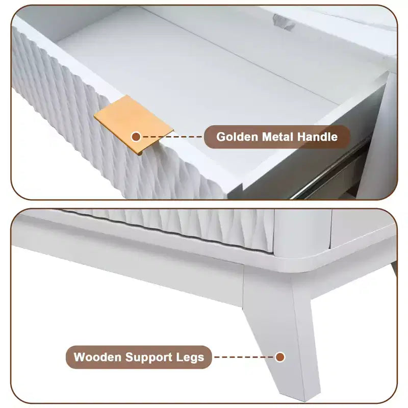 Cassettiera a 6 cassetti scanalati con piano effetto marmo — Rovere / Bianco