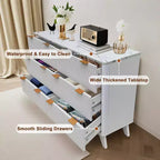 Cassettiera a 6 cassetti scanalati con piano effetto marmo — Rovere / Bianco