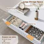 Cassettiera a 6 cassetti scanalati con piano effetto marmo — Rovere / Bianco