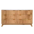 Fluted 6-Drawer Dresser With Faux Marble Top, Modern Curved TV Stand for Bedroom & Living Room, Sturdy Storage Cabinet, Anti-Tip Design