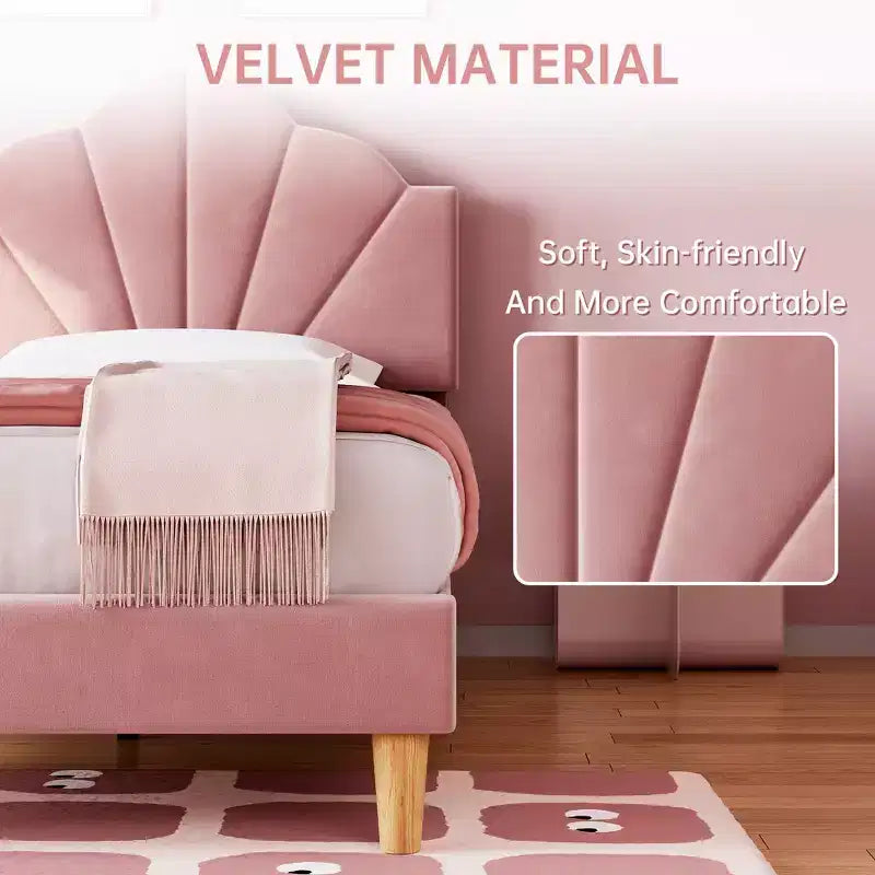 Letto Imbottito in Velluto Blu/Rosa – Matrimoniale / Matrimoniale XL, Singolo