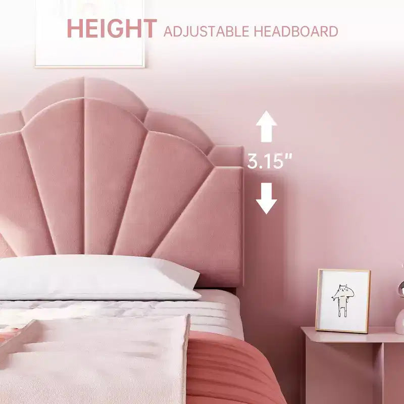 Letto Imbottito in Velluto Blu/Rosa – Matrimoniale / Matrimoniale XL, Singolo