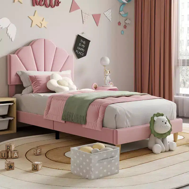 Letto Imbottito in Velluto Blu/Rosa – Matrimoniale / Matrimoniale XL, Singolo