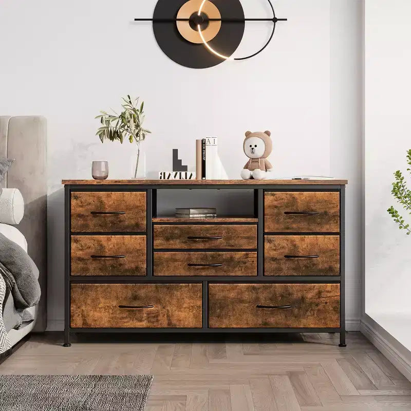 Mobile TV per Televisori da 55", 8 Cassetti con Luci LED e Piano in Legno — Nero / Marrone / Bianco, Montaggio da 1 Persona