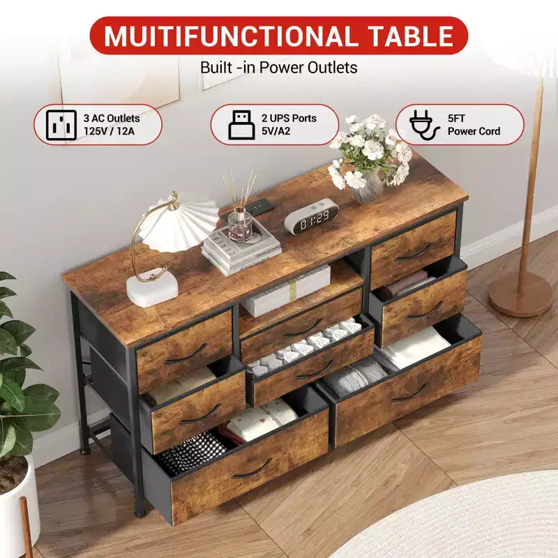 Mobile TV per Televisori da 55", 8 Cassetti con Luci LED e Piano in Legno — Nero / Marrone / Bianco, Montaggio da 1 Persona