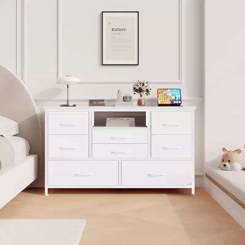 Mobile TV per Televisori da 55", 8 Cassetti con Luci LED e Piano in Legno — Nero / Marrone / Bianco, Montaggio da 1 Persona