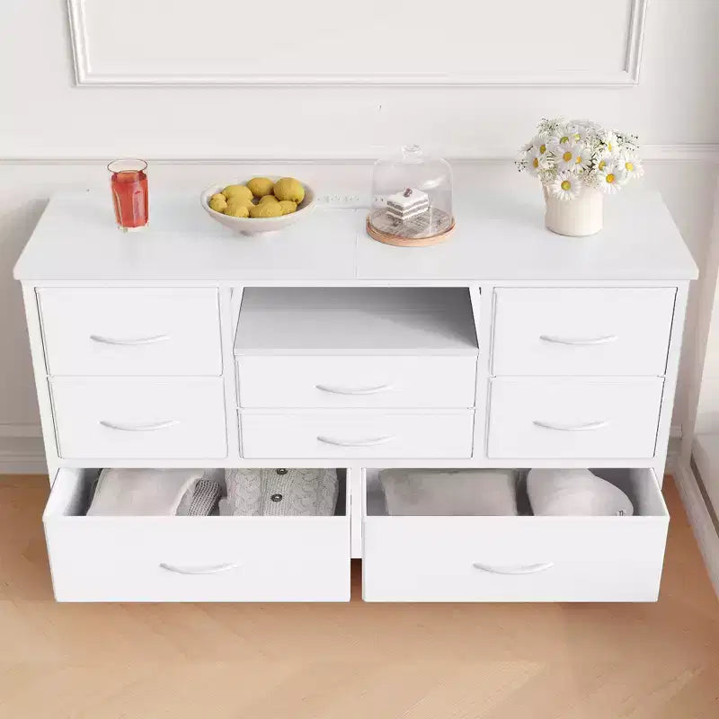 Mobile TV per Televisori da 55", 8 Cassetti con Luci LED e Piano in Legno — Nero / Marrone / Bianco, Montaggio da 1 Persona
