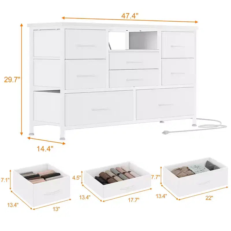 Mobile TV per Televisori da 55", 8 Cassetti con Luci LED e Piano in Legno — Nero / Marrone / Bianco, Montaggio da 1 Persona