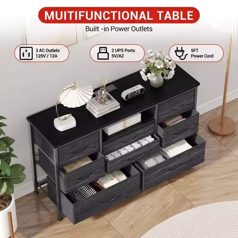 Mobile TV per Televisori da 55", 8 Cassetti con Luci LED e Piano in Legno — Nero / Marrone / Bianco, Montaggio da 1 Persona