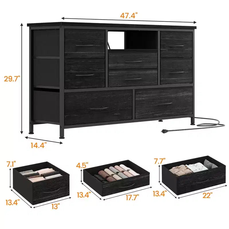 Mobile TV per Televisori da 55", 8 Cassetti con Luci LED e Piano in Legno — Nero / Marrone / Bianco, Montaggio da 1 Persona