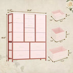 Cassettiera alta in tessuto a 15 cassetti — Struttura in acciaio e piano in legno | Marrone / Deco / Grigio / Rosa / Bianco