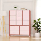 Cassettiera alta in tessuto a 15 cassetti — Struttura in acciaio e piano in legno | Marrone / Deco / Grigio / Rosa / Bianco