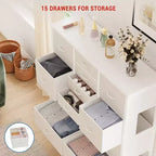 Cassettiera alta in tessuto a 15 cassetti — Struttura in acciaio e piano in legno | Marrone / Deco / Grigio / Rosa / Bianco