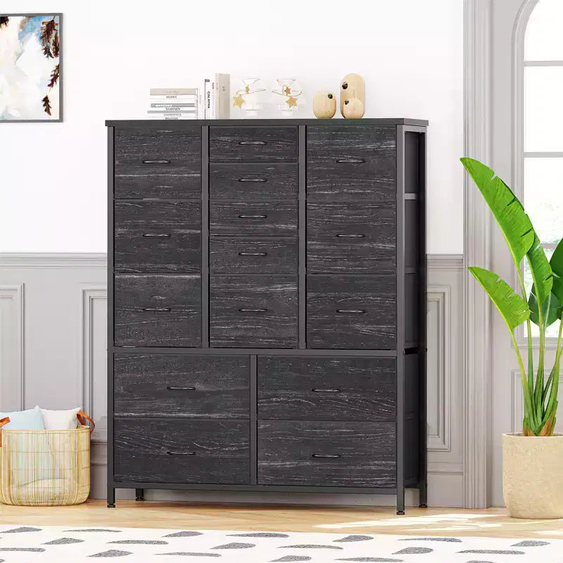Cassettiera alta in tessuto a 15 cassetti — Struttura in acciaio e piano in legno | Marrone / Deco / Grigio / Rosa / Bianco