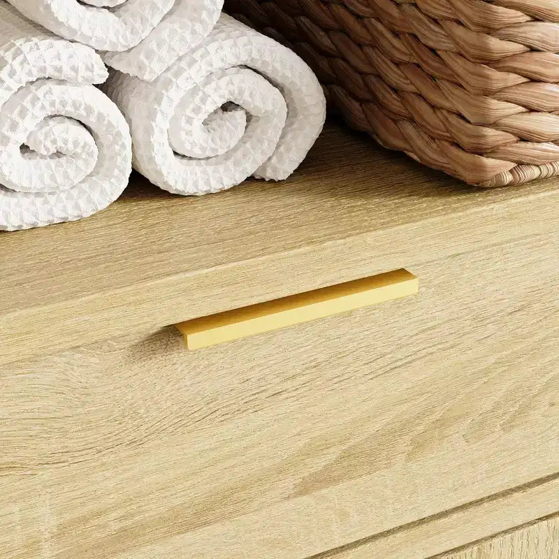 Mobile lavanderia in legno naturale con 2 cesti estraibili, 3 ripiani e cassetto