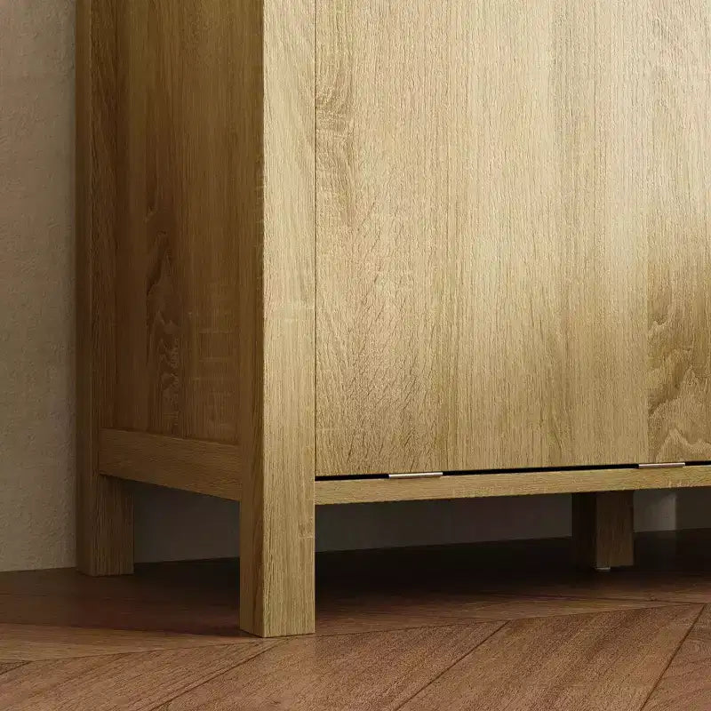Mobile lavanderia in legno naturale con 2 cesti estraibili, 3 ripiani e cassetto