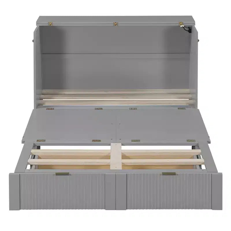 Letto a scomparsa matrimoniale/queen-size grigio/bianco con cassetto portaoggetti e USB, per 1-2 persone