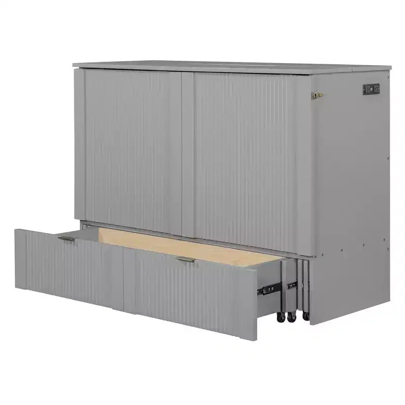 Letto a scomparsa matrimoniale/queen-size grigio/bianco con cassetto portaoggetti e USB, per 1-2 persone