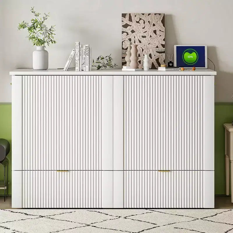 Letto a scomparsa matrimoniale/queen-size grigio/bianco con cassetto portaoggetti e USB, per 1-2 persone