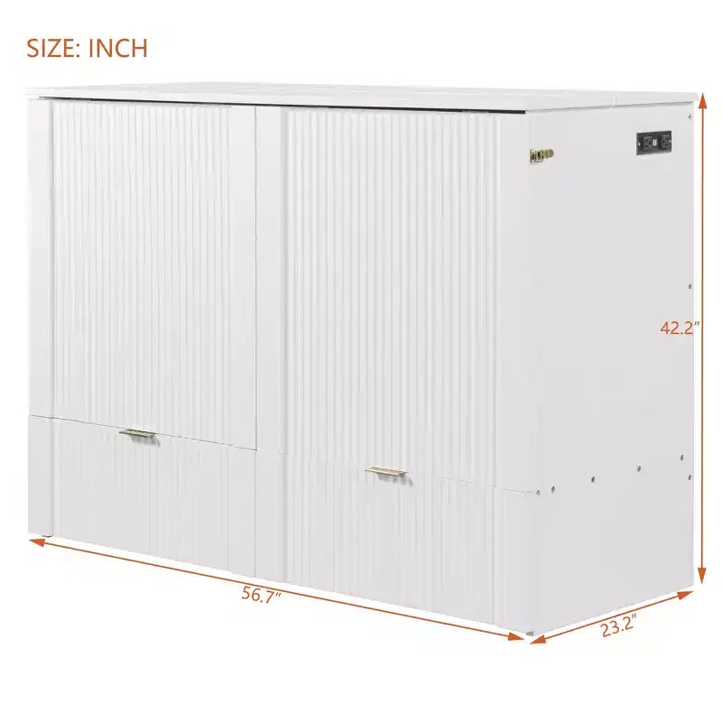 Letto a scomparsa matrimoniale/queen-size grigio/bianco con cassetto portaoggetti e USB, per 1-2 persone
