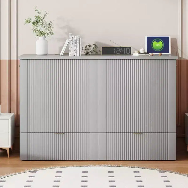 Letto a scomparsa matrimoniale/queen-size grigio/bianco con cassetto portaoggetti e USB, per 1-2 persone