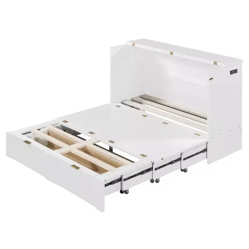 Letto a scomparsa matrimoniale/queen-size grigio/bianco con cassetto portaoggetti e USB, per 1-2 persone