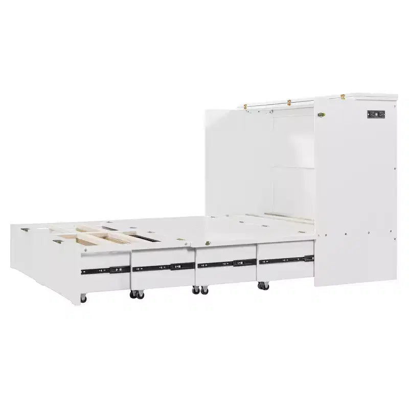 Letto a scomparsa matrimoniale/queen-size grigio/bianco con cassetto portaoggetti e USB, per 1-2 persone