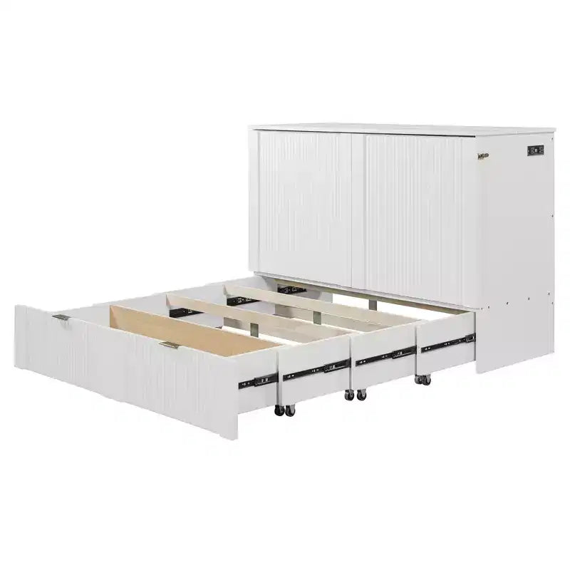 Letto a scomparsa matrimoniale/queen-size grigio/bianco con cassetto portaoggetti e USB, per 1-2 persone
